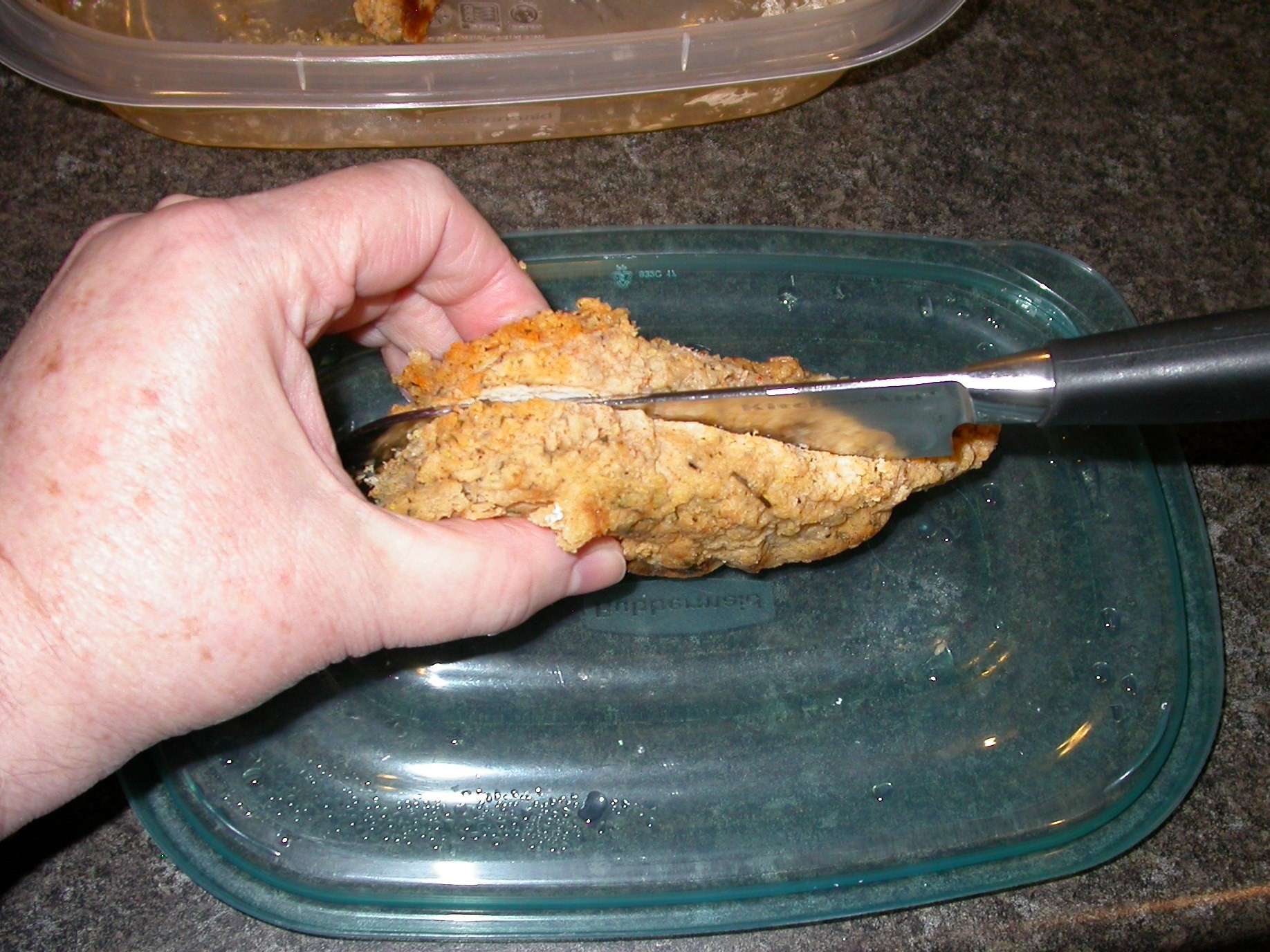 Chicken Strip Sandwiches - cutting chicken strip