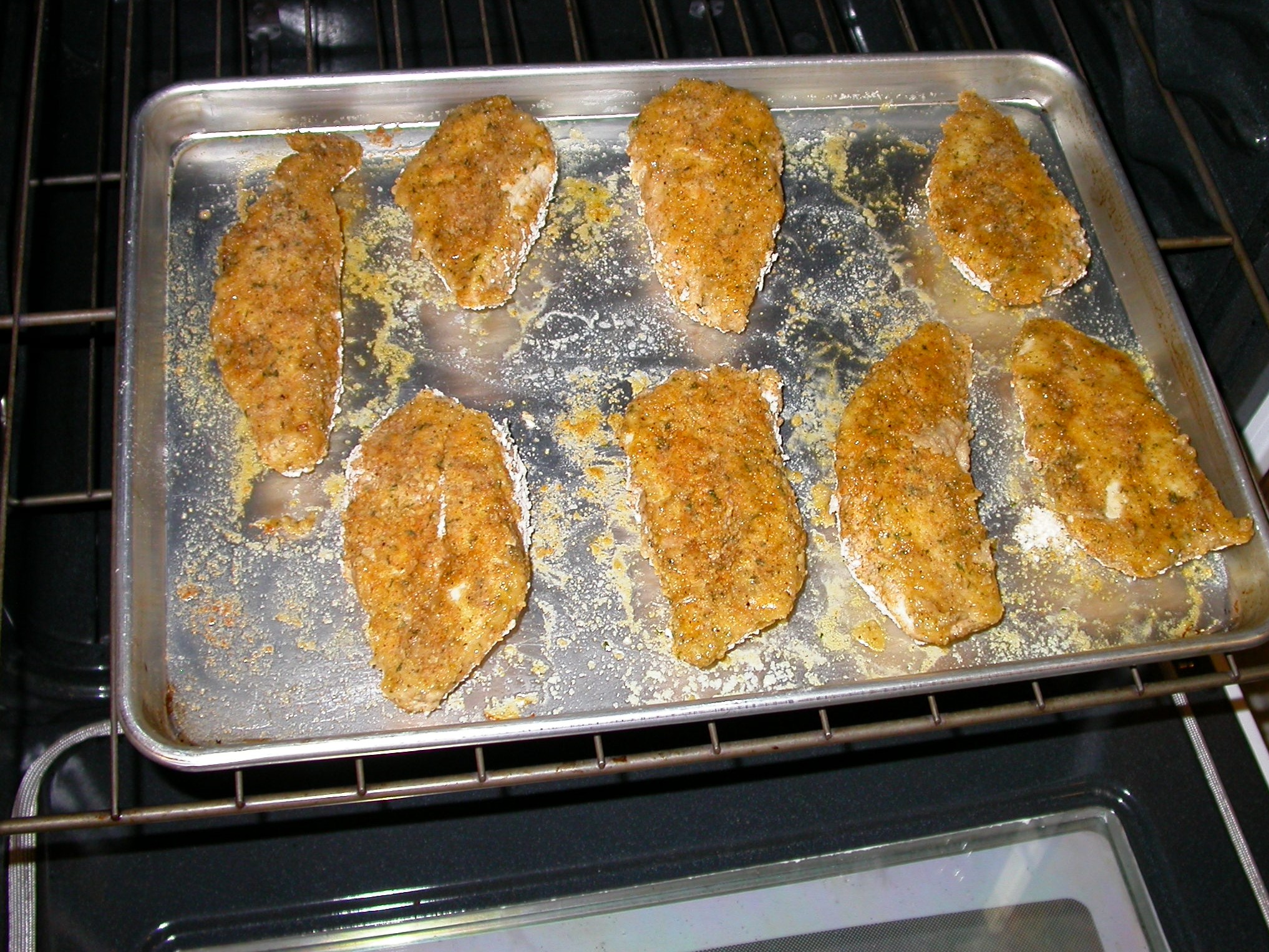 Oven-Fried Chicken Strips - chicken after turning